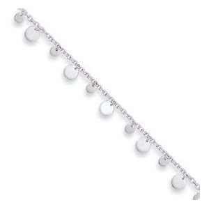  Sterling Silver Dangling Circle & Heart Anklet Jewelry