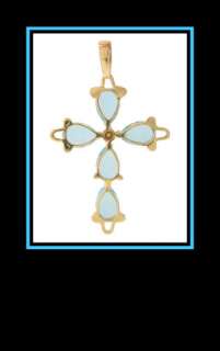 Ladies 14K Yellow Gold Blue Topaz and Diamond Cross Pendant  