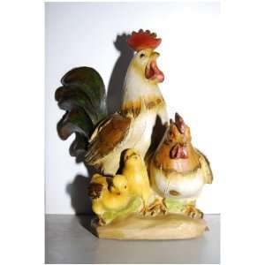 Resin Rooster and Hen Figurine with Chicks