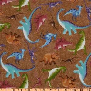  44 Wide Dinosauria Dino Toss Brown Fabric By The Yard 