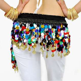 Shining Multi color Sequins Coin Belly Dance Hip Scarf  