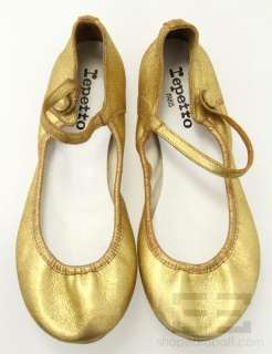 Repetto Gold Metallic Leather Mary Jane Ballet Flats Size 38 NEW 