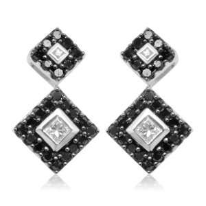 10k White Gold Black and White Diamond Dangle Earrings (1/2 cttw, I J 