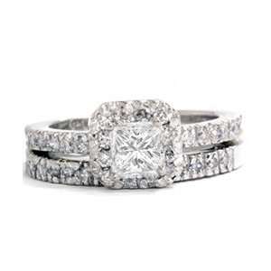 SI 1.25CT Princess Cut REAL Diamond Engagement Pave Halo Wedding Ring 