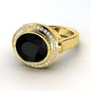  Racetrack Ring, Oval Black Onyx 14K Yellow Gold Ring with 