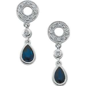    White Gold Genuine Blue Sapphire and Diamond Earrings Jewelry