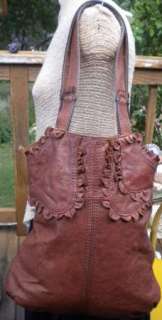 Large Lucky Brand Chestnut Italian Lamb Leather Hobo Bag Unused Hippie 