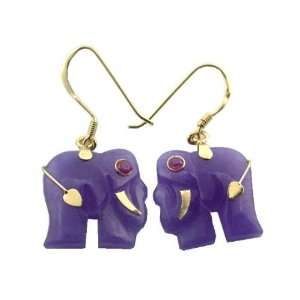 Lavender Jade Lucky Elephant Earrings, 14k Gold Jewelry