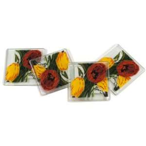  Peggy Karr Tulip Canvas Handmade Art Glass Coasters, Set 