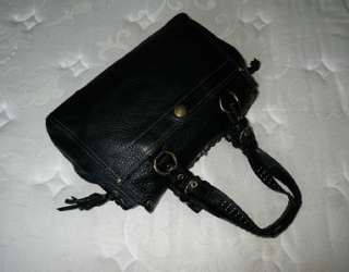   Black Lace Stud Thick Pebble Leather Tote Bag Purse Satchel WOW  
