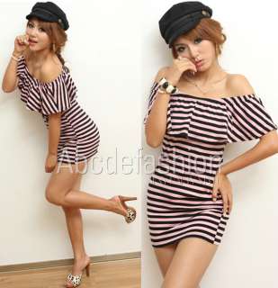 Sweet One Shoulder Summer Striped Club Party Dress  