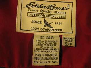 Eddie Bauer Womens Small Goose Down Jacket Outfitter S Red LS Full Zip 