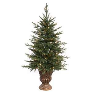  4 Pre Lit Potted Norwood Fir Artificial Christmas Tree 