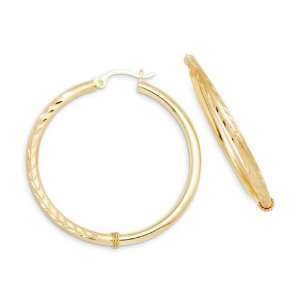  Diamond Cuts 14k Yellow Gold Round Hoop Womens Earrings 