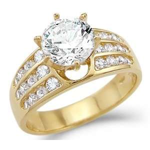 New Solid 14k Yellow Gold Solitaire CZ Cubic Zirconia Engagement Ring 