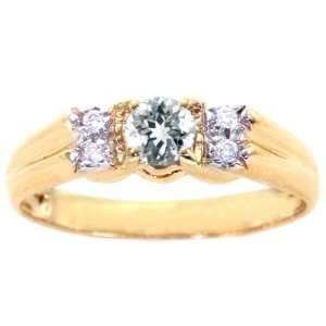 14K Yellow Gold Round Gemstone and Diamond Anniversary Ring Aquamarine 