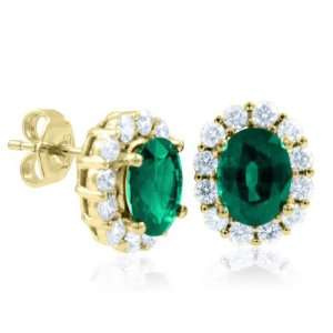  Natural Emerald and Diamond Earrings in 18k Yellow Gold (G 