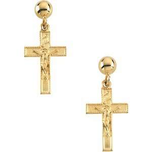  Genuine Ibiza (TM) 14K Yellow Gold Earrings. Crucifix Ball 