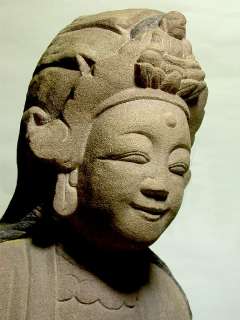 Chinese 16thC Ming Dynasty Sandstone Kwan Yin Statue  
