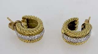 David Yurman Cable Classics Gold & Diamond Hoop Earrings  