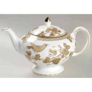  Wedgwood Golden Bird Tea Pot & Lid, Fine China Dinnerware 
