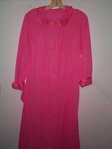 vntg Rose Pink button nylon mid length bathrobe robe sz 38  