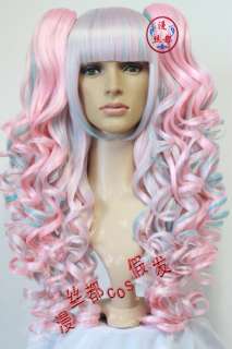 magnificent airy curl pink and blue Lolita cosplay Party wigs  