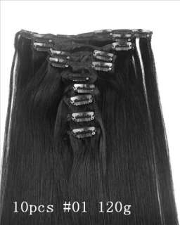 22 10Pcs HUMAN HAIR CLIP IN EXTENSION #01 120g&38 Wide  