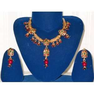  Party Wear Meenakari Jewelry Studded with Red and Green 