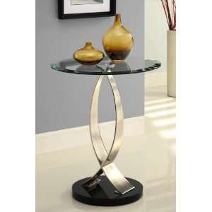   Chrome, Black Poly & Glass Round Chairside Table