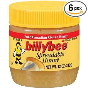 Billly Bee Honey Spreadable White Jar, 12 Ounce (Pack of 6)  