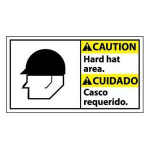 Bilingual Plastic Sign   Caution Hard Hat Area  Industrial 