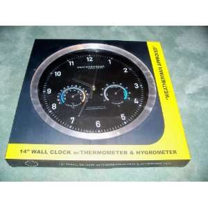   Weatherproof Wall Clock with Thermometer and Hygrometer. Easy to Read