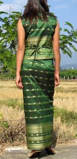 Elephant Motif Thai Silk Chinese Dress Myrtle Green szS  