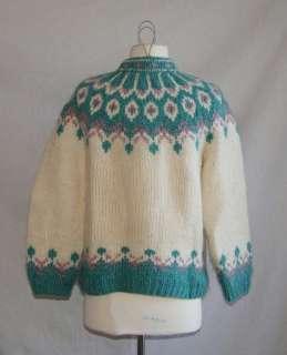 womens 100% wool knit Iceland Icelandic norwegian sweater small white 