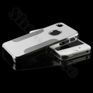 iPhone 4 4S Case Aluminum 2 tone Silver Steel Hard Cover  