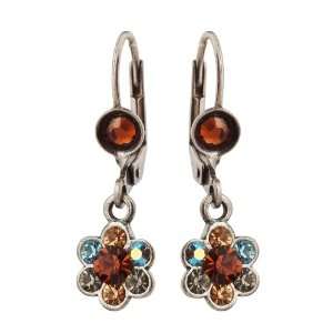 Michal Negrin Silver Coating Dangle Earrings with Flowers; Brown and 