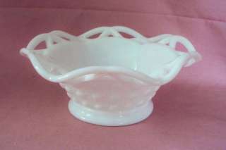 IMPERIAL MILK GLASS OPEN LACE EDGE SMALL BOWL  