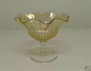 Carnival Glass Compote Ruffled Rays Iridescent Marigold  