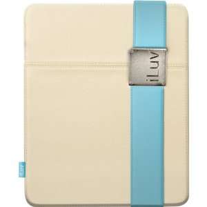  iLuv Beige Casual Fabric Case with Blue Band Clip For iPad 