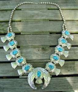 BIG SIGNED MARCELLA JAMES STERLING/TURQUOISE NECKLACE  