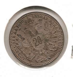 Austria 20 Kreuzer old 0.500 Silver coin 1870 KM#2212  