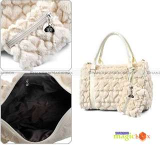 Women Winter Heart Pattern Handbag Tote Shoulder Bag Black White New 