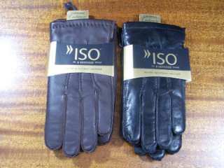 NWT Mens Isotoner WATER RESISTANT BLK or BR LEATHER GLOVES Cashmere MD 