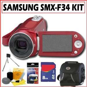  Samsung SMX F34 16GB Flash Memory Camcorder in Red + 8GB 