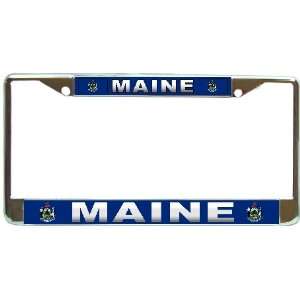  Maine Me State Flag Chrome Metal License Plate Frame 