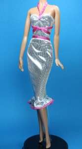 Silver Pink Stretch Metallic Halter Dress Barbie  