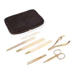 Malteser Top Quality Gold plated Manicure Set in a Luxury Black Suede 