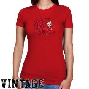 NCAA Jacksonville State Gamecocks Ladies Red Distressed Logo Vintage 