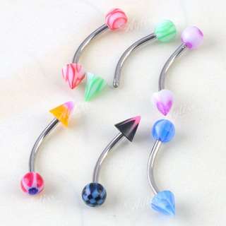 20pcs MIX UV Spike Ball Stud Eyebrow Ring Piercing Curved Barbell Bars 